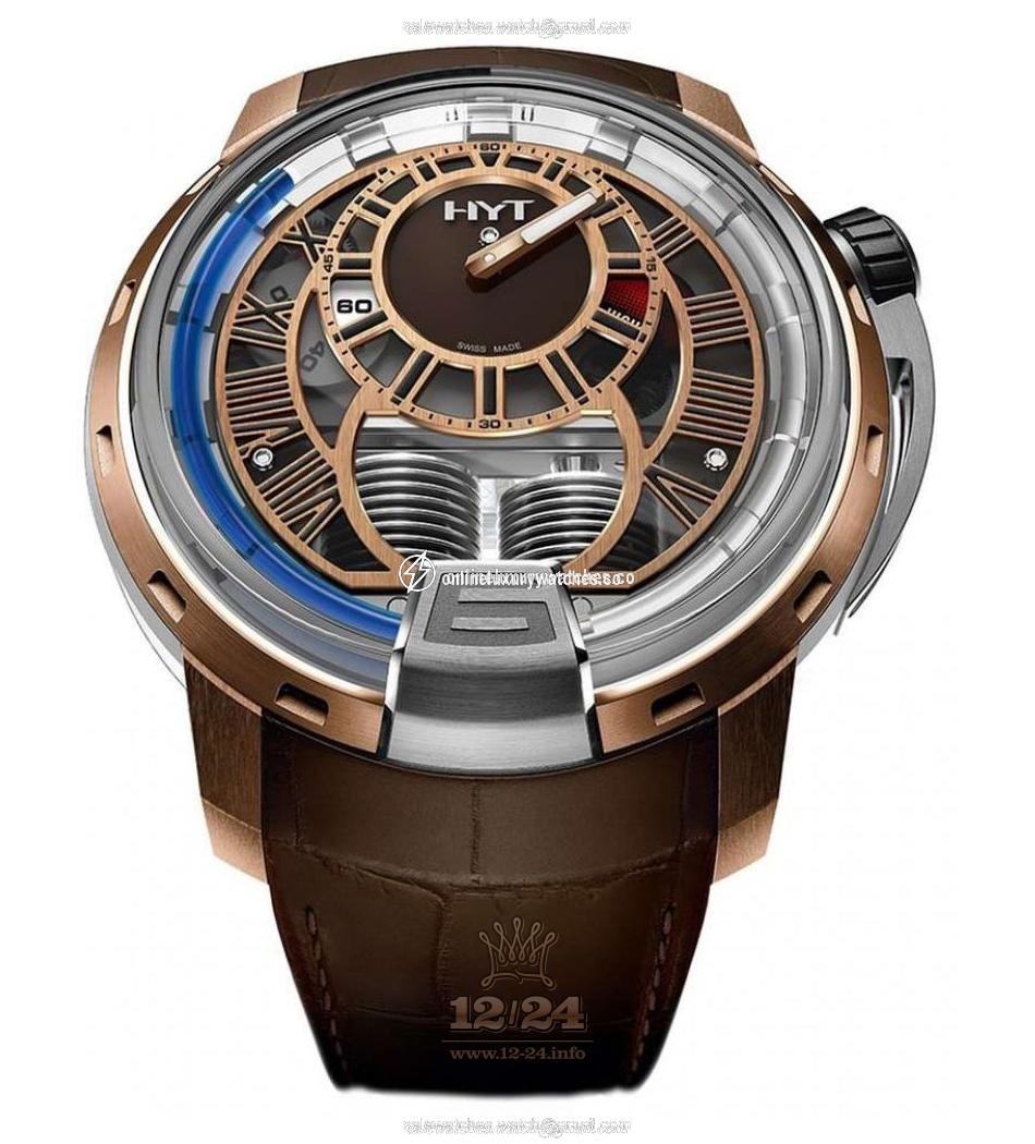 HYT H1 Watch 148-tg-51-bf-am 49 mm Pink gold Titanium Case Silver Golden Dial