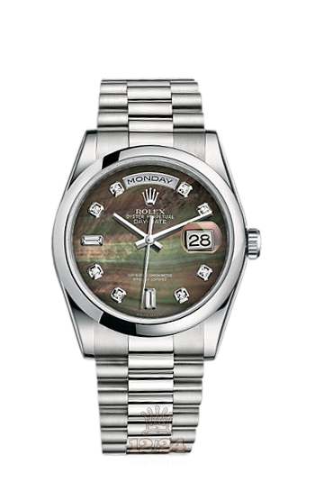 Rolex Day-Date Watch 118206-0043 36 mm Platinum Case Black Dial