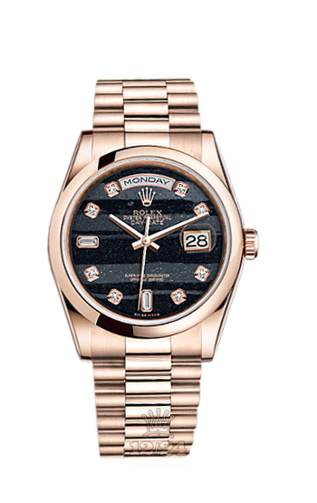 Rolex Day-Date Watch 118205f-0117 36 mm Pink gold Case Black Dial