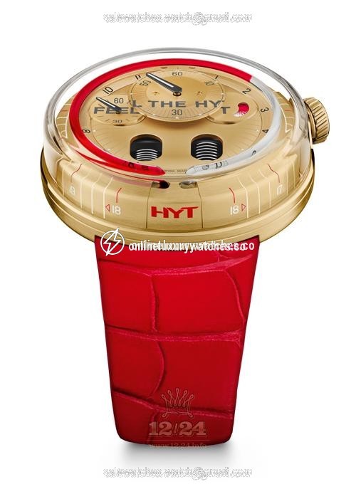 HYT H0 Watch 048-GD-98-RF-RU 49 mm Yellow gold Case Golden Dial