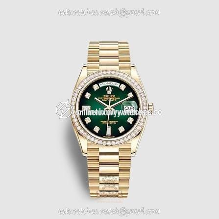 Rolex Day-Date Watch 128348rbr-0035 36 mm Yellow gold Case Green Dial