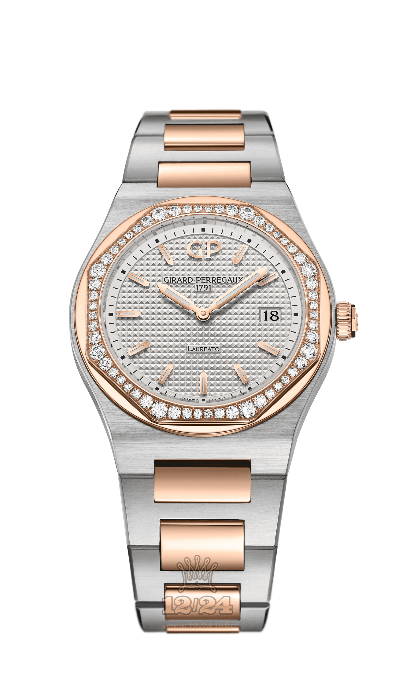 Girard Perregaux Laureato Watch 80189D56A132-56A Steel / Pink gold Case Silver Dial