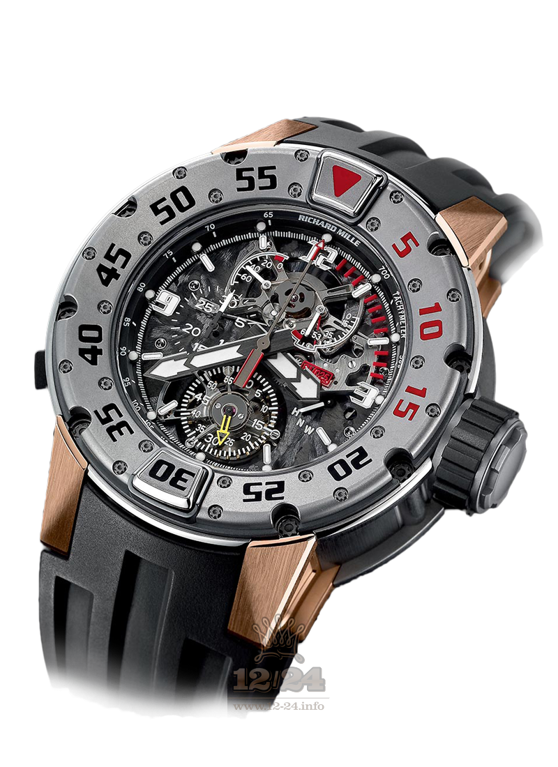 Richard Mille Men's Collection Watch RM 025 Tourbillon Chronograph Divers Watch 51 mm Pink gold Titanium Case