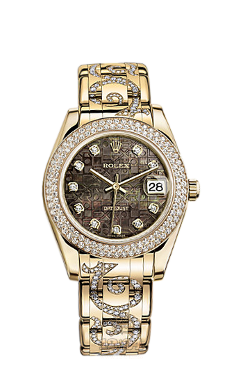 Rolex Pearlmaster Watch 81338-0061 34 mm Yellow gold Case Black Dial