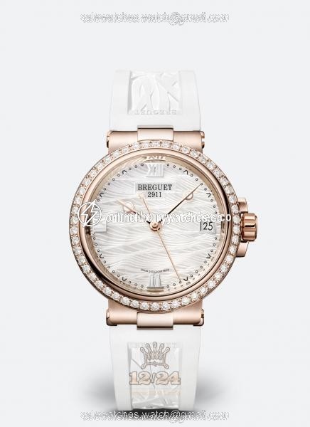 Breguet Marine Watch 9518BR/52/584/D000 34 mm Pink gold Case White Dial