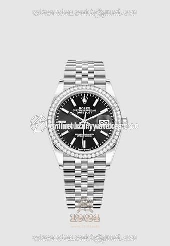 Rolex Datejust Watch 126284rbr-0007 36 mm Stainless steel White gold Case Black Dial