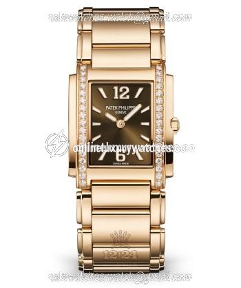 Patek Philippe Twenty~4 Watch 4910-1201R-001 25 mm Pink gold Case Brown (chocolate) Dial