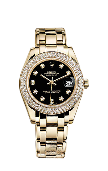 Rolex Pearlmaster Watch 81338-0132 34 mm Yellow gold Case Black Dial