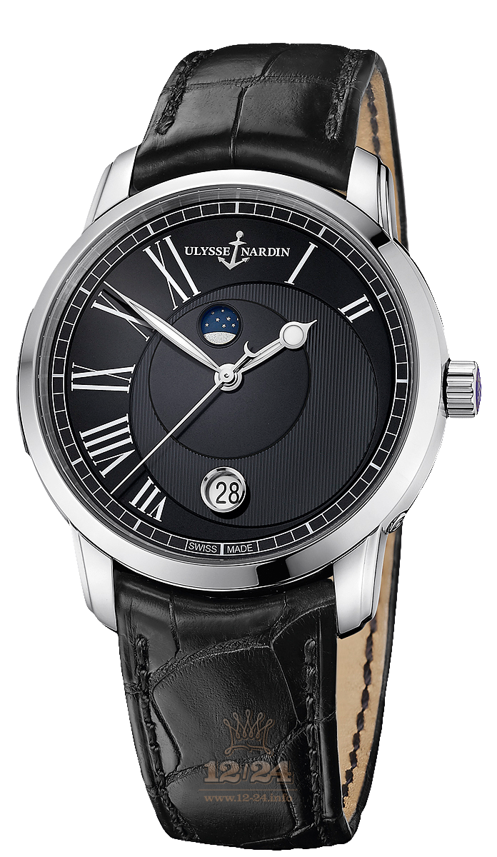 Ulysse Nardin Classic Watch 8293-122-2/422 40 mm Stainless steel Case Black Dial