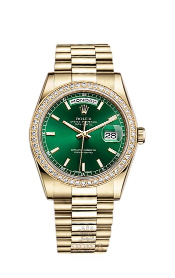 Rolex Day-Date Watch 118348-0161 36 mm Yellow gold Case Green Dial
