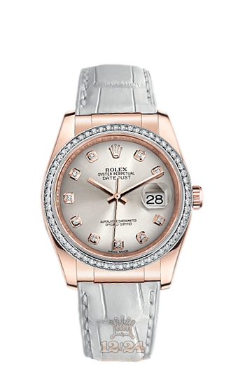 Rolex Datejust Watch 116185-0030 36 mm Pink gold Case Silver Dial
