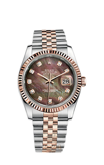 Rolex Datejust Watch 116231-0061 36 mm Steel / Pink gold Case Black Dial