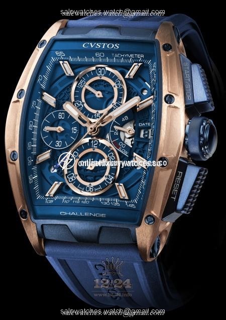 Cvstos Challenge Watch Challenge Chrono II Brancard Blue 54 mm Pink gold Titanium Case Golden Dark blue Dial