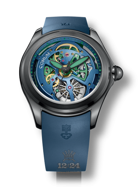 Corum Bubble Watch L082/03165 47 mm Stainless steel PVD coating Case Dark blue Green Dial