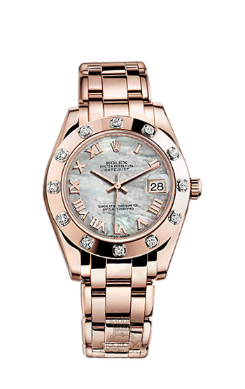 Rolex Pearlmaster Watch 81315-0004 34 mm Pink gold Case White Dial