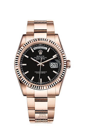 Rolex Day-Date Watch 118235f-0059 36 mm Pink gold Case Black Dial
