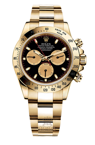 Rolex Cosmograph Daytona Watch 116528-0036 40 mm Yellow gold Case Black Golden Dial