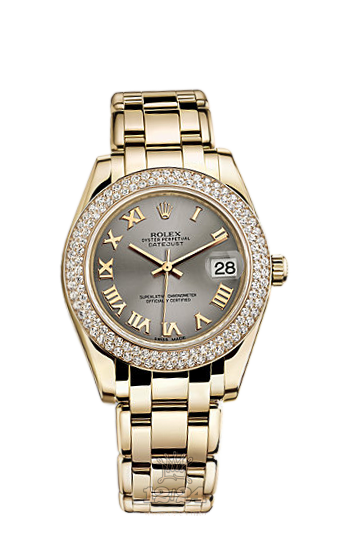 Rolex Pearlmaster Watch 81338-0135 34 mm Yellow gold Case Gray Silver Dial