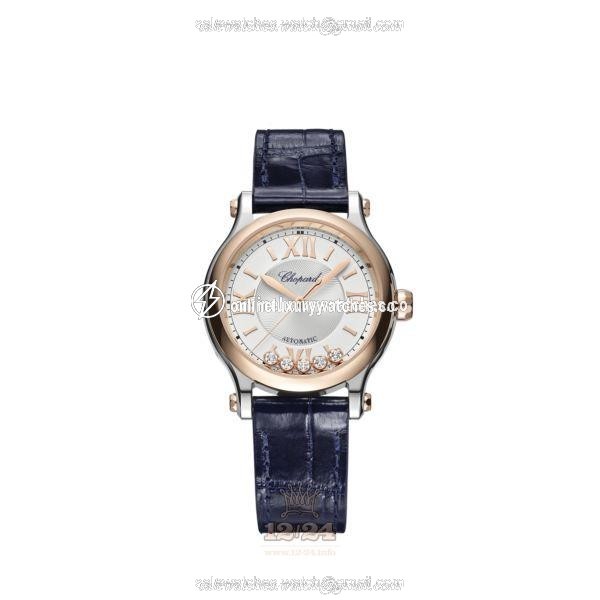 Chopard Happy Sport Watch 278608-6001 33 mm Stainless steel Pink gold Case Silver Dial