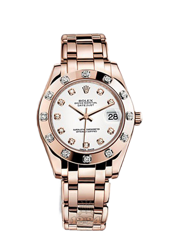 Rolex Pearlmaster Watch 81315-0018 34 mm Pink gold Case White Dial