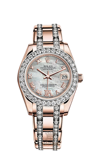 Rolex Pearlmaster Watch 81285-0026 34 mm Pink gold Case White Dial
