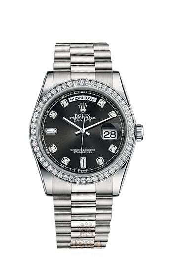 Rolex Day-Date Watch 118346-0065 36 mm Platinum Case Black Dial