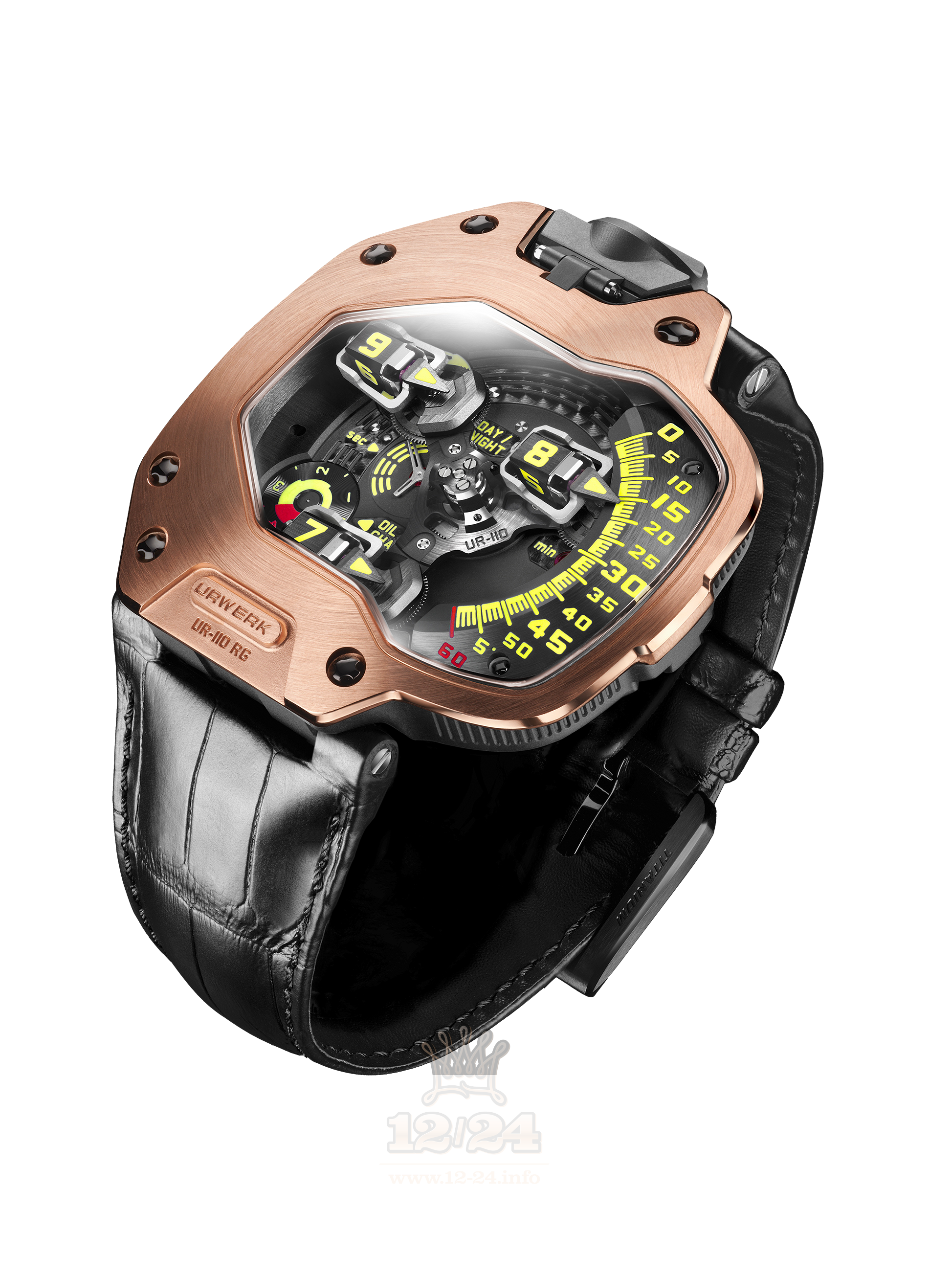 Urwerk UR-110 Watch UR-110 RG 47 mm Red gold Titanium Case Black Dial