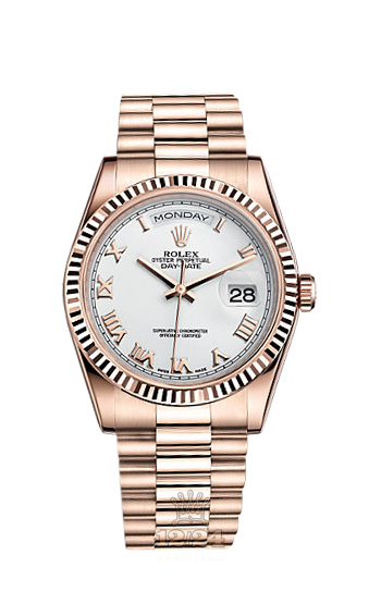 Rolex Day-Date Watch 118235f-0024 36 mm Pink gold Case White Dial