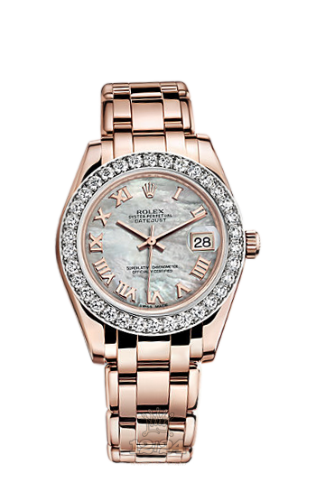 Rolex Pearlmaster Watch 81285-0028 34 mm Pink gold Case White Dial