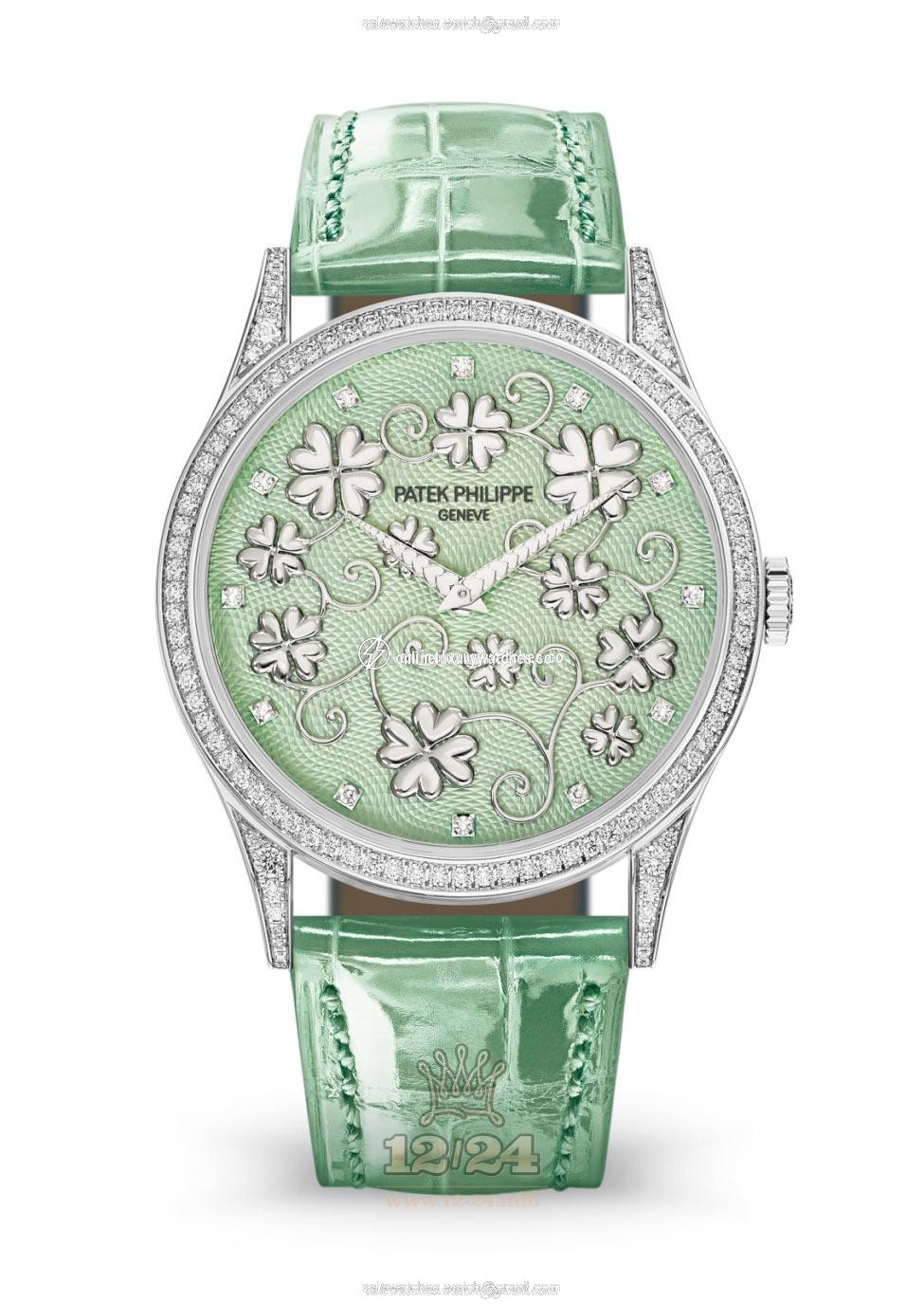 Patek Philippe Rare Handcrafts Watch 5077/101G-001 White gold Case Silver Green Dial