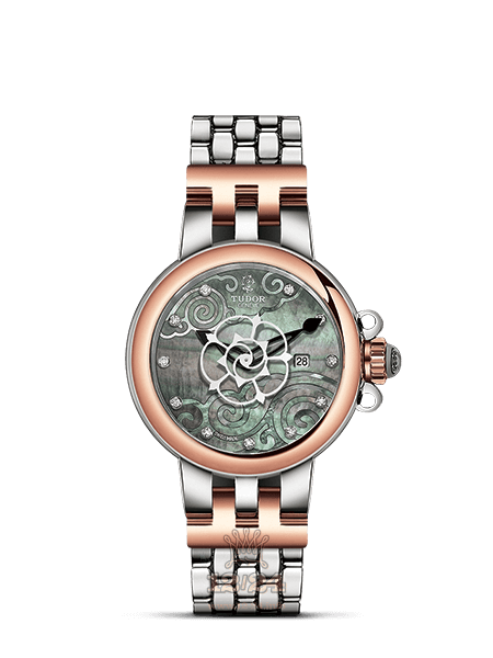 Tudor Clair De Rose Watch 35401-0002 30 mm Steel / Pink gold Case Gray Green Painted Dial
