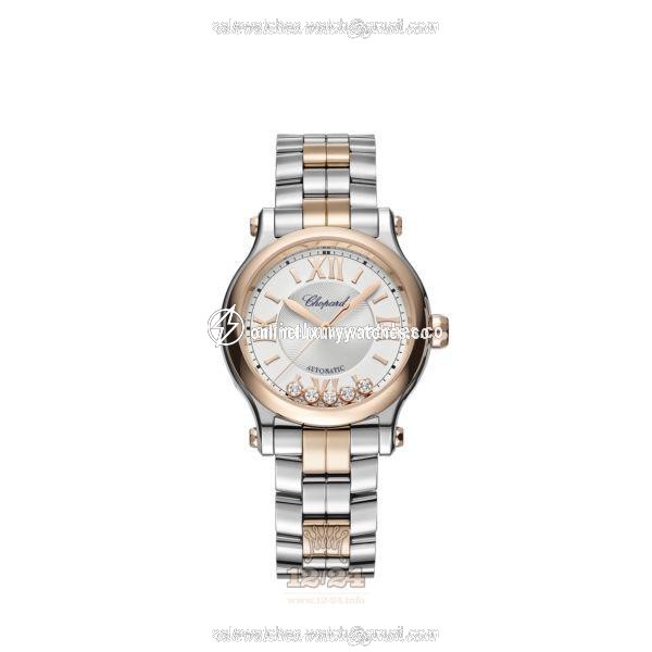 Chopard Happy Sport Watch 278608-6002 33 mm Stainless steel Pink gold Case Silver Dial