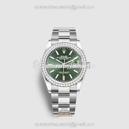 Rolex Datejust Watch 126284rbr-0044 36 mm Stainless steel White gold Case Green Dial
