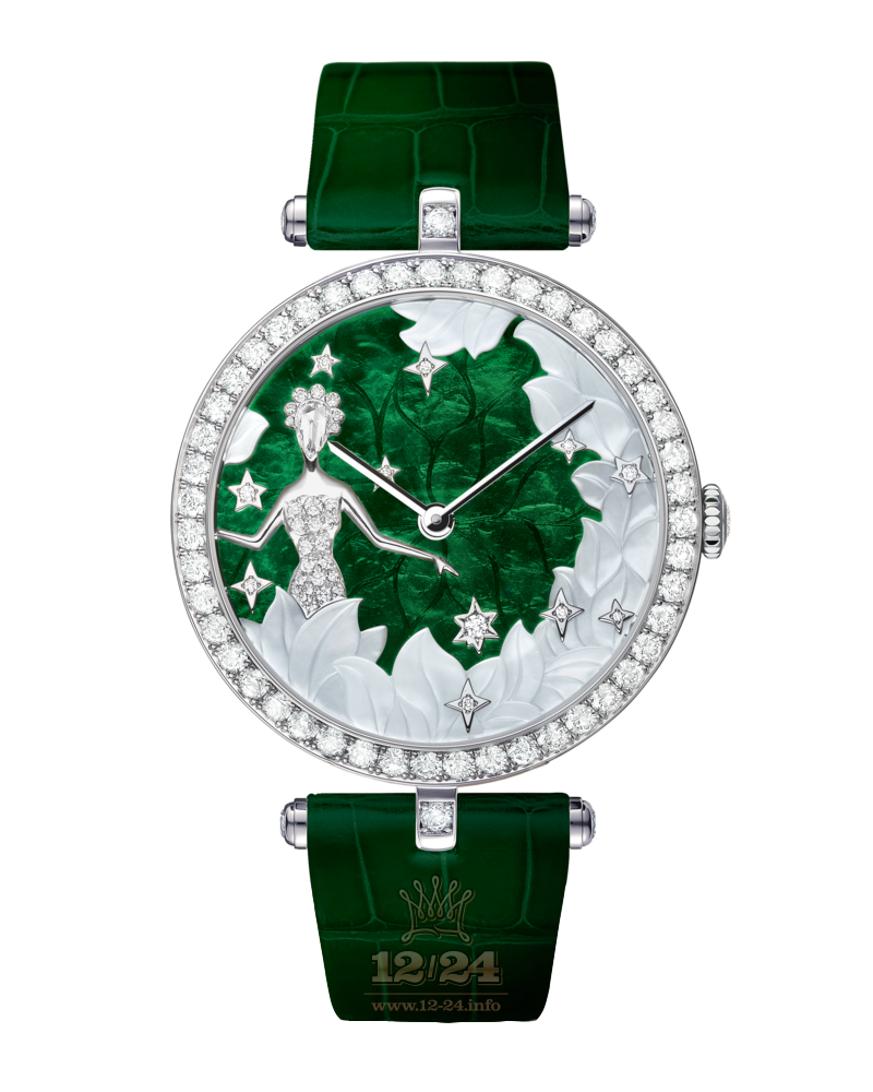 Van Cleef Extraordinary Dials Watch VCARO4I600 White gold Case White Green Painted Dial