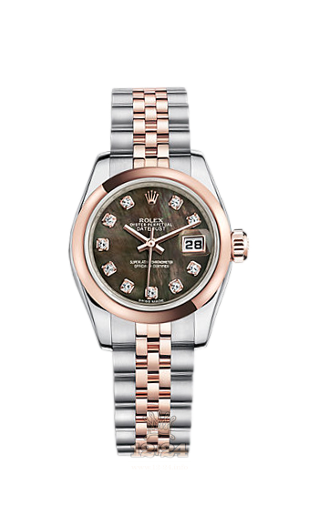 Rolex Lady-Datejust Watch 179161-0039 26 mm Steel / Pink gold Case Black Dial