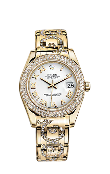 Rolex Pearlmaster Watch 81338-0040 34 mm Yellow gold Case White Dial