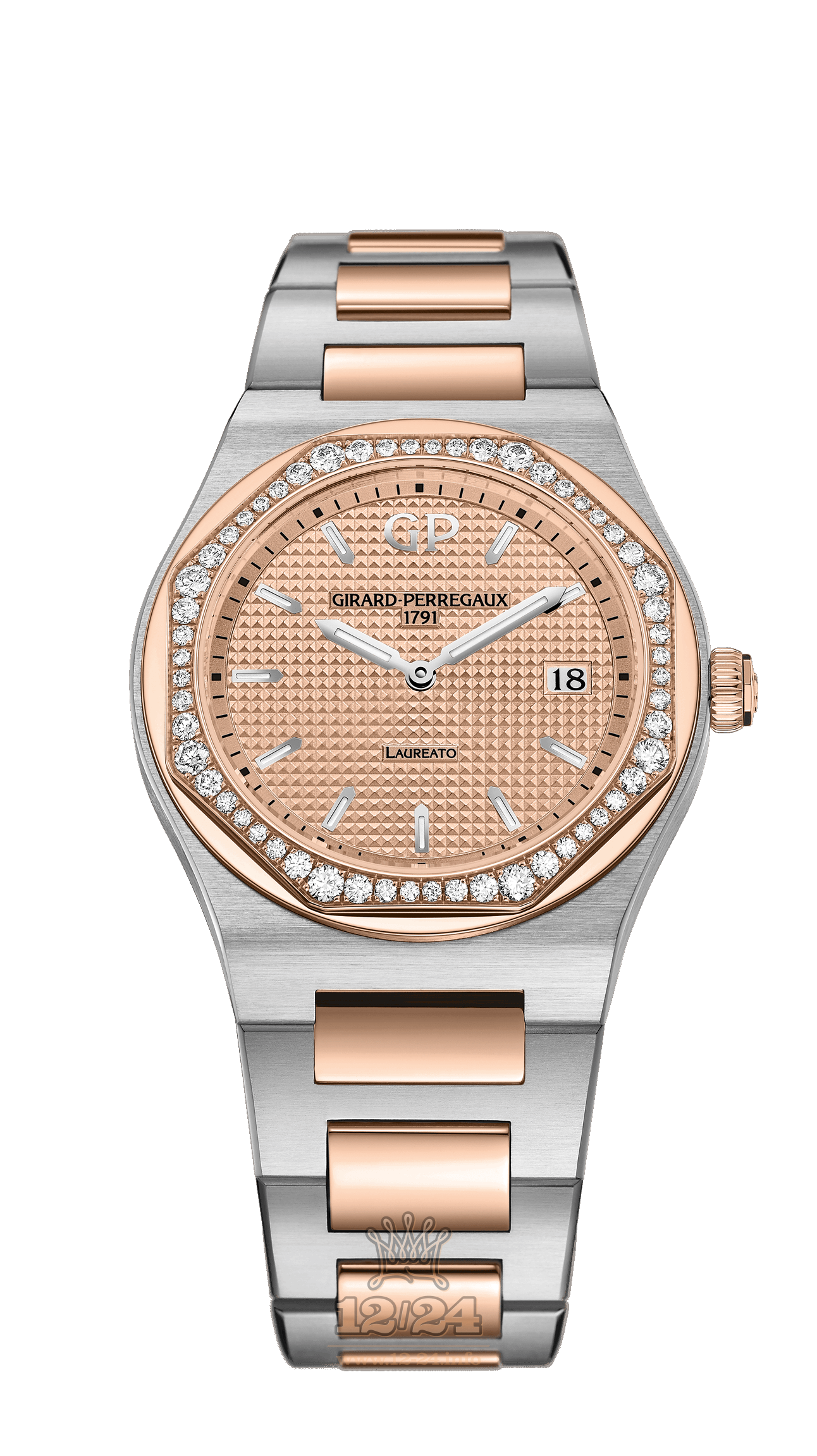 Girard Perregaux Laureato Watch 80189D56A331-56A Steel / Pink gold Case Golden Dial