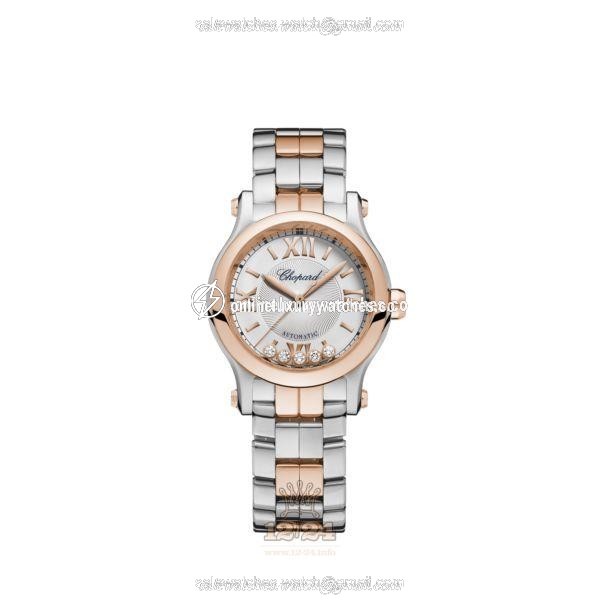 Chopard Happy Sport Watch 278573-6017 30 mm Stainless steel Pink gold Case Silver Dial
