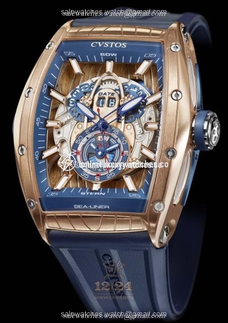 Cvstos Sea-Liner Watch Challenge Sea-Liner GMT Pink Gold 54 mm Pink gold Case Silver Dark blue Dial
