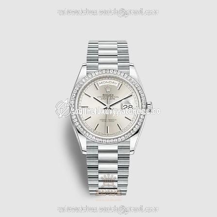 Rolex Day-Date Watch 128396tbr-0004 36 mm Platinum Case Silver Dial
