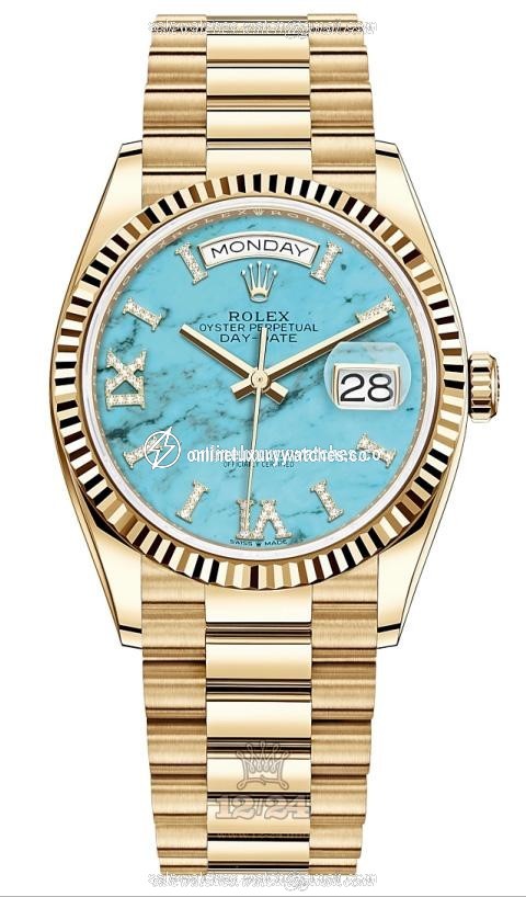 Rolex Day-Date Watch 128238-0071 36 mm Yellow gold Case Blue Dial