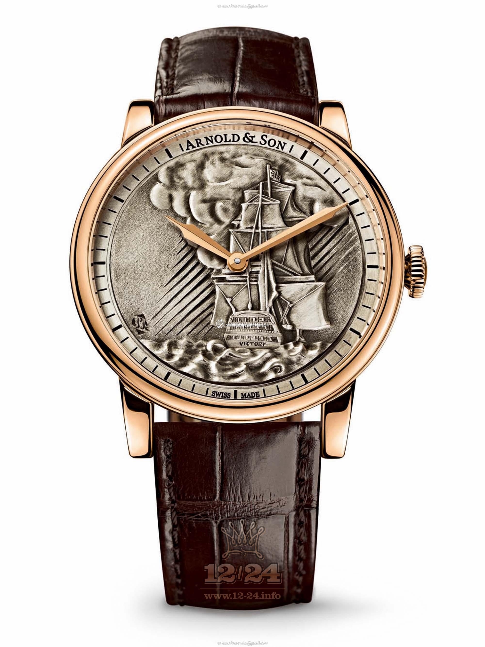 Arnold Son Royal Collection Watch 1LCAP.S05A.C111A 40 mm Pink gold Case Silver Painted Dial