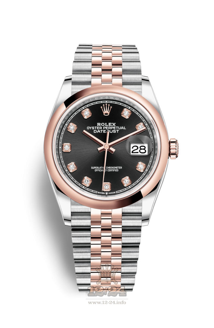 Rolex Datejust Watch 126201-0019 36 mm Steel / Pink gold Case Black Dial