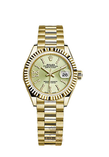 Rolex Datejust Watch 279178-0007 28 mm Yellow gold Case Yellow Green Dial