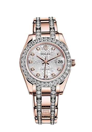 Rolex Pearlmaster Watch 81285-0036 34 mm Pink gold Case Silver Dial