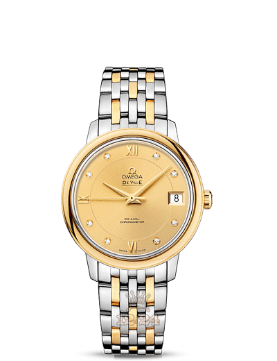 Omega Prestige Watch 424.20.33.20.58.001 33 mm Steel / Yellow gold Case Golden Dial