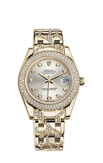 Rolex Pearlmaster Watch 81338-0030 34 mm Yellow gold Case Silver Dial
