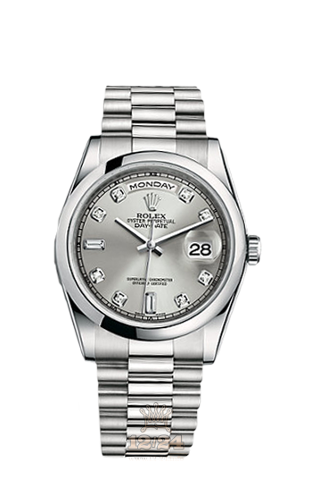 Rolex Day-Date Watch 118206-0037 36 mm Platinum Case Silver Dial