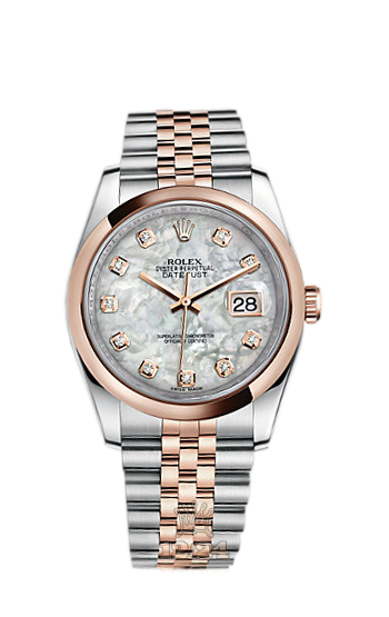 Rolex Datejust Watch 116201-0100 36 mm Steel / Pink gold Case White Dial