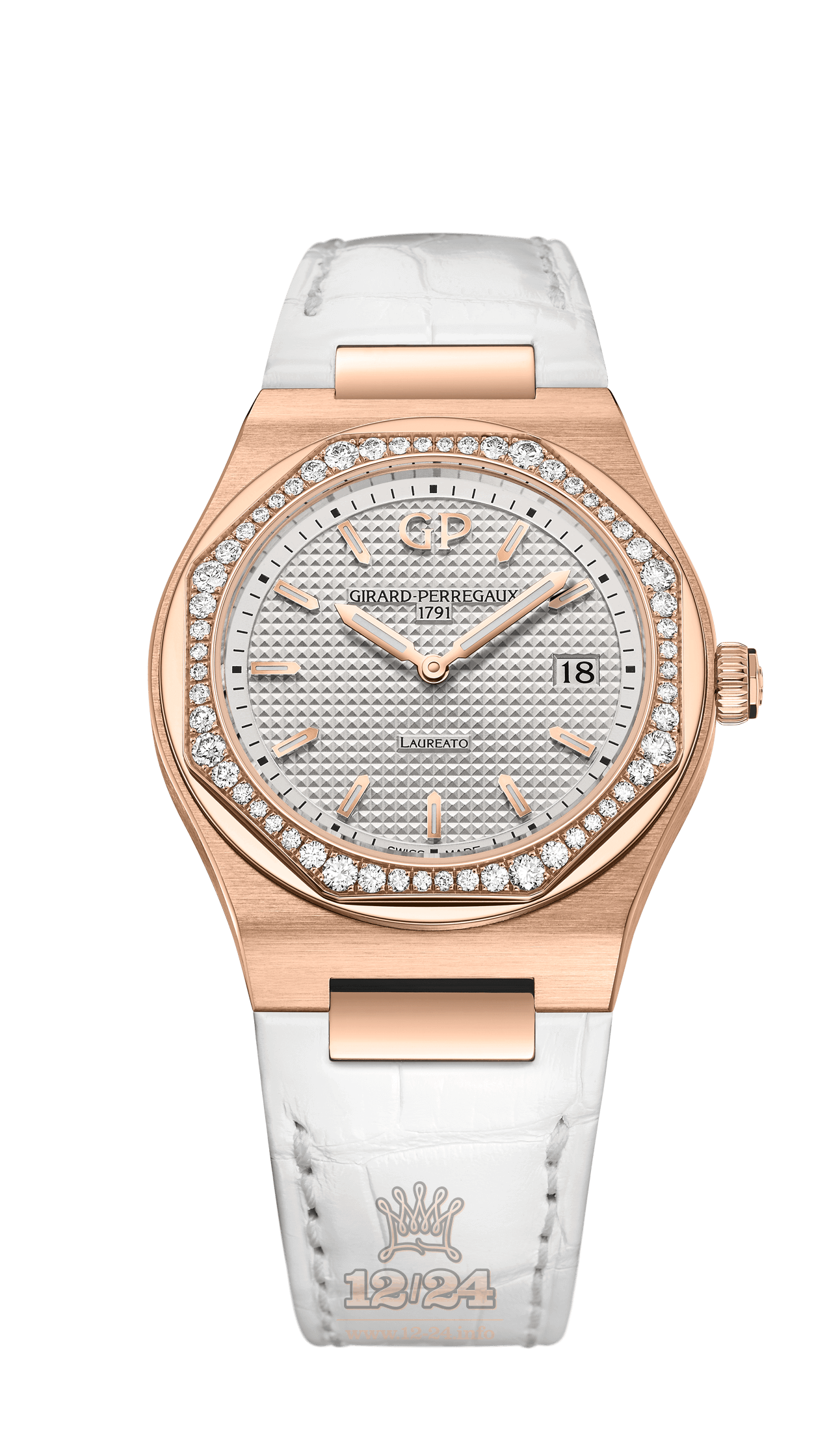 Girard Perregaux Laureato Watch 80189D52A132-CB6A Pink gold Case Silver Dial